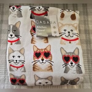 NWT: CASABA Cat 2-Kitchen Towel Set.
